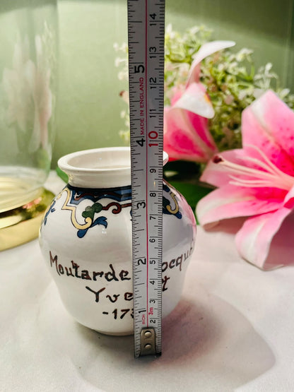 Vintage Digoin France Mustard Pot – French Ceramic Moutarde Jar – Hand-Painted Advertising Style – Approx. 9 cm
