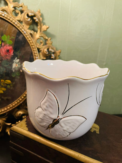 Vintage Butterfly Ceramic Planter Pot 4 Inch