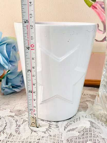 Vintage White Star Embossed Ceramic Planter Pot