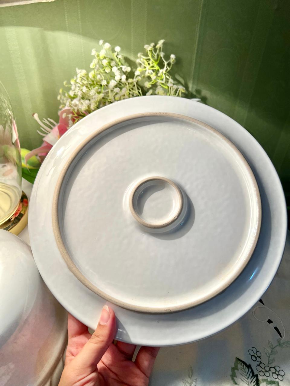 Vintage White Ceramic Cheese Dome & Serving Plate Set