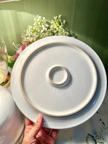 Vintage White Ceramic Cheese Dome & Serving Plate Set