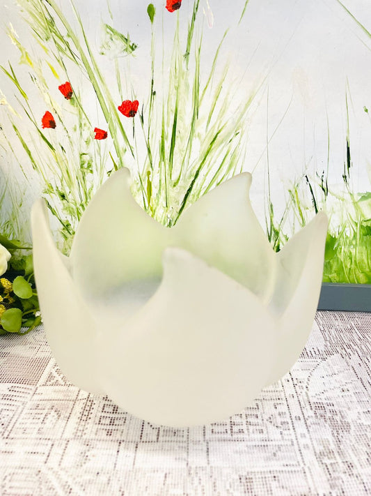 Vintage Frosted Glass Tulip Bowl Candle Holder Decor