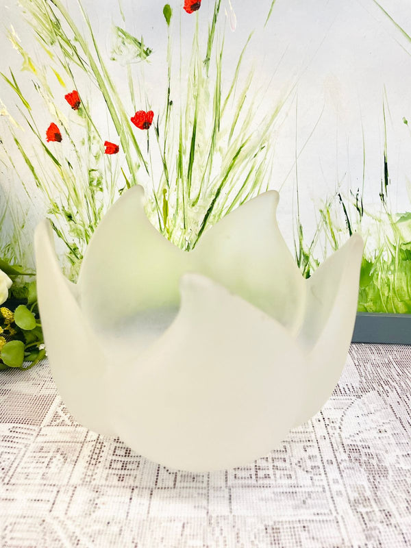 Vintage Frosted Glass Tulip Bowl Candle Holder Decor