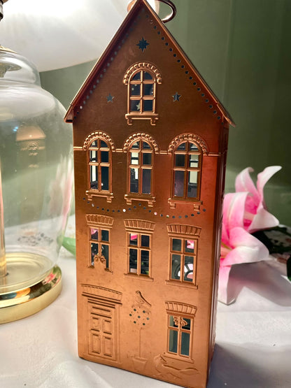 Copper-Tone House Lantern Decorative Candle Holder – 26 cm