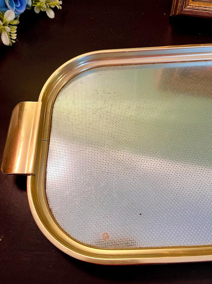 Vintage Gold Tone Metal Serving Tray 35 cm