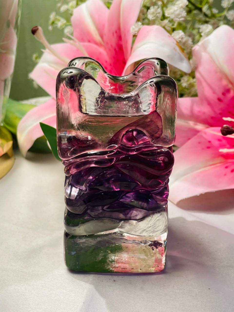 Purple Swirl Crystal Candle Holder Approx. 9 cm