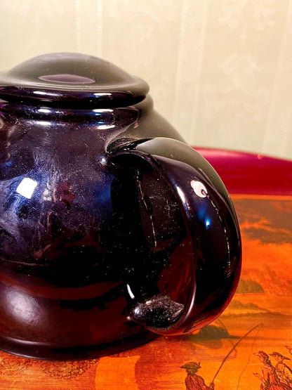 Vintage Black Ceramic Teapot with Lid | Round Tea Pot | 5 Inch