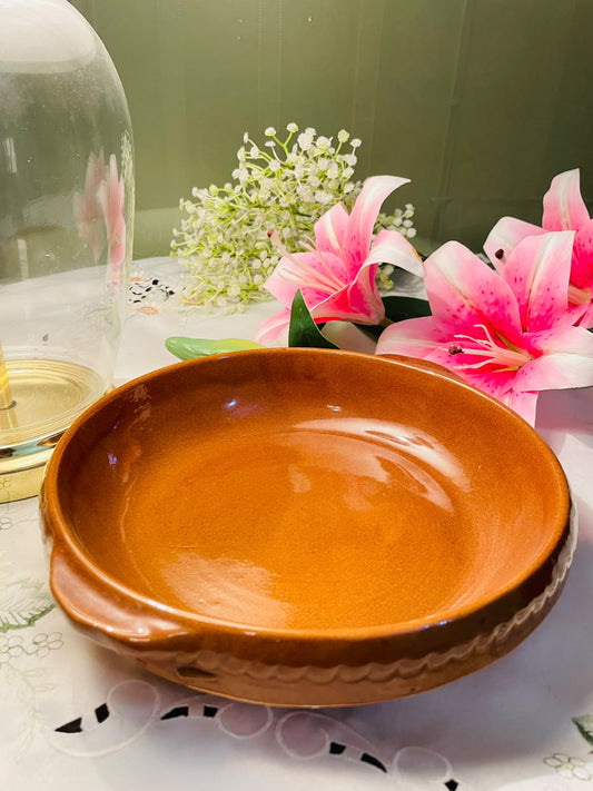Vintage Digoin France Brown Stoneware Large Bowl 10" - Oven/Stove Safe