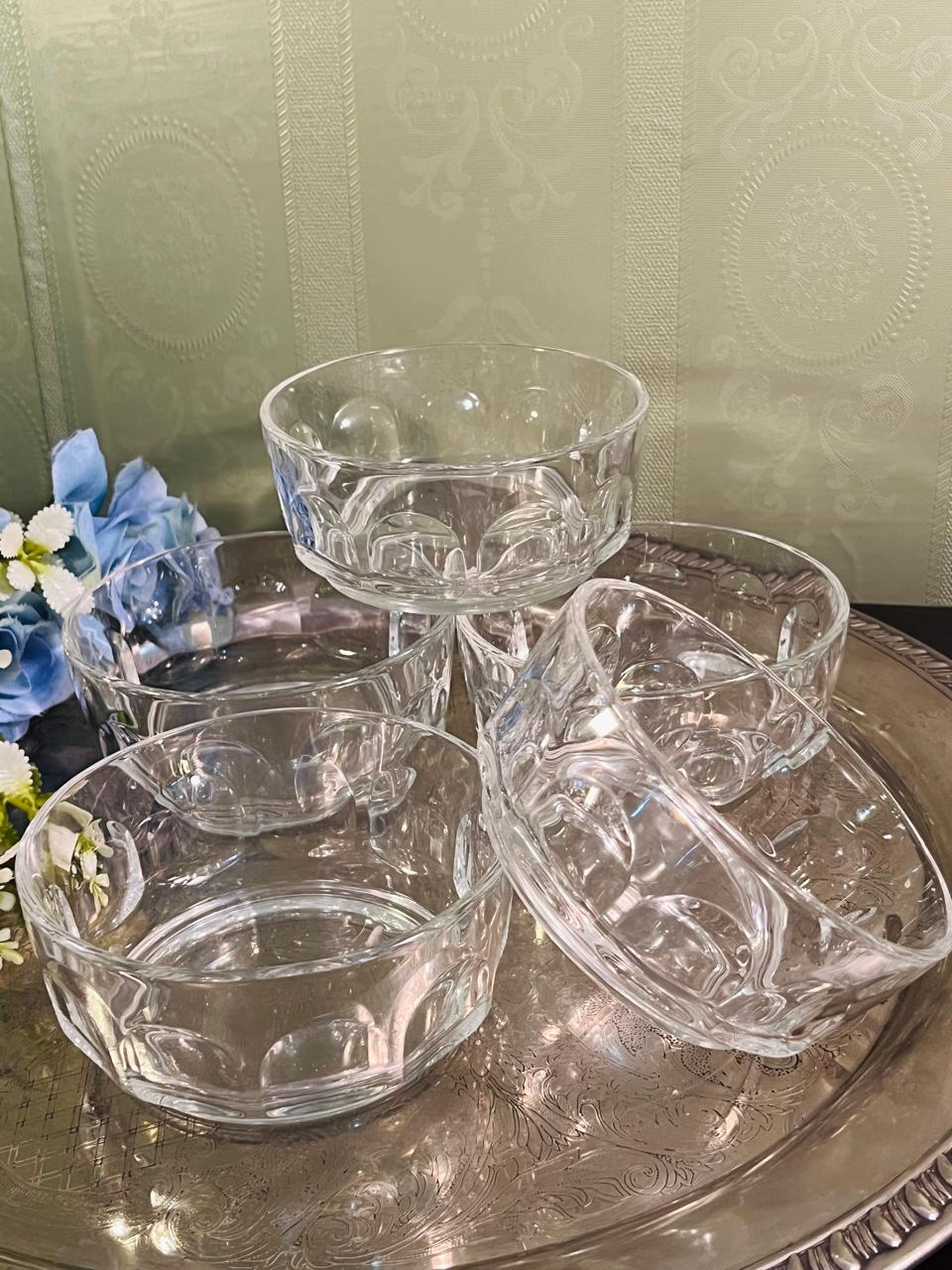 Vintage Pressed Crystal Dessert Bowls Set of 5 – 11 cm