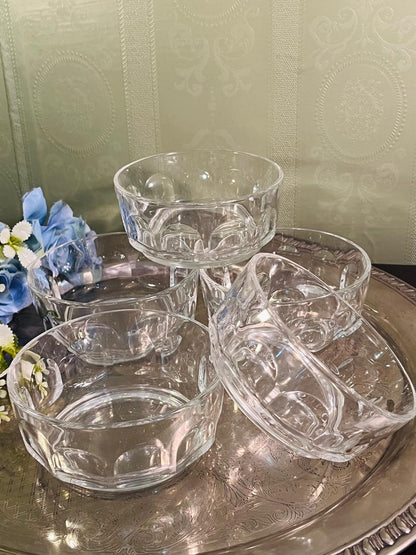 Vintage Pressed Crystal Dessert Bowls Set of 5 – 11 cm
