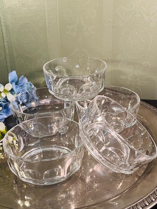 Vintage Pressed Crystal Dessert Bowls Set of 5 – 11 cm