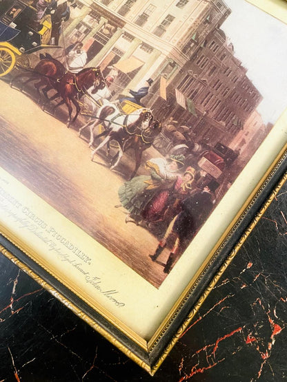 Vintage Stagecoach Painting Framed Victorian Street Scene Art