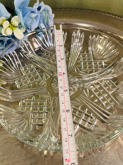 Vintage Pressed Crystal Sectional Serving Platter 20 cm