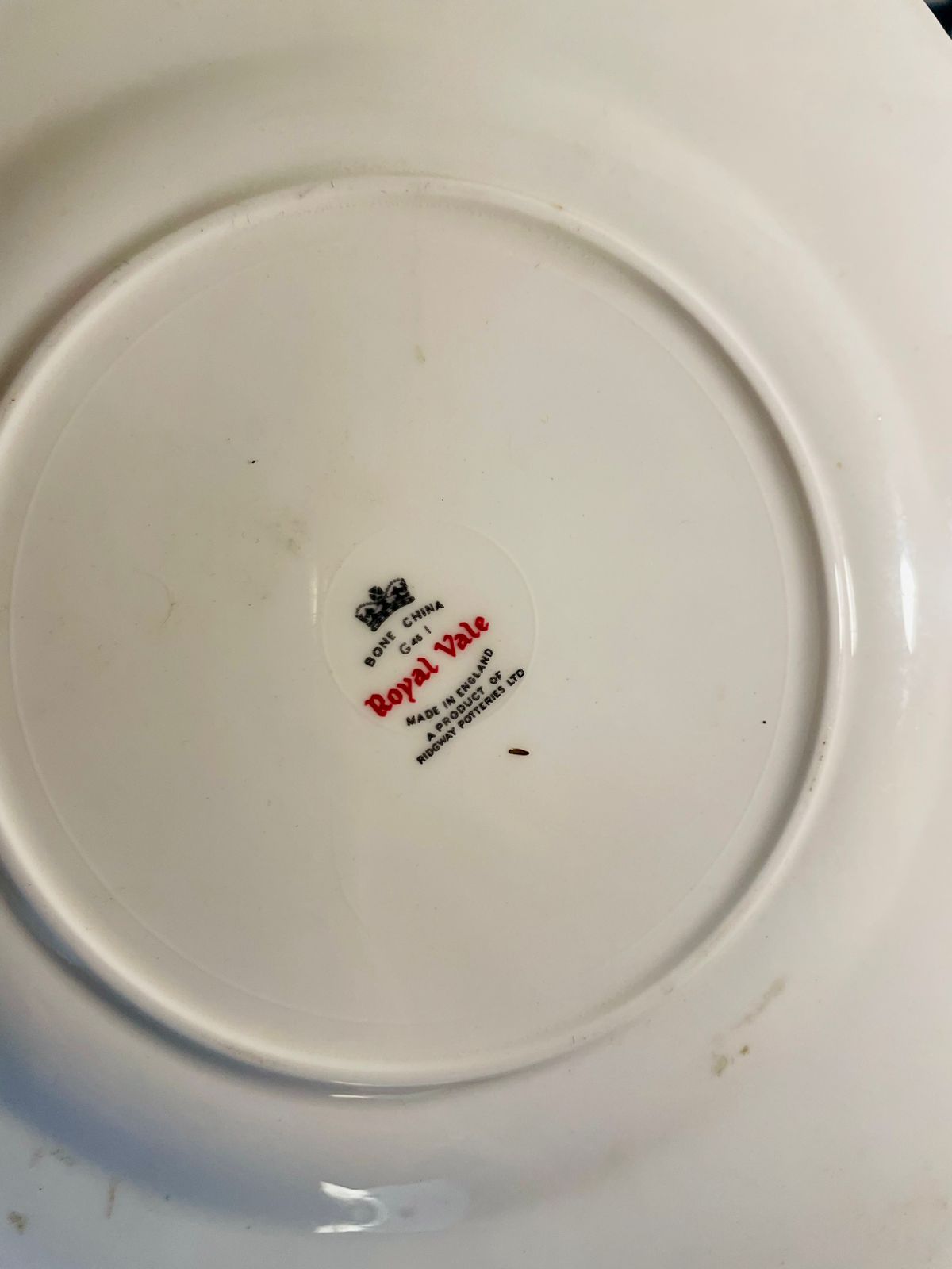 Vintage Royal Vale Bone China cake Plate – Yellow & Black Mimosa Floral Design (England)