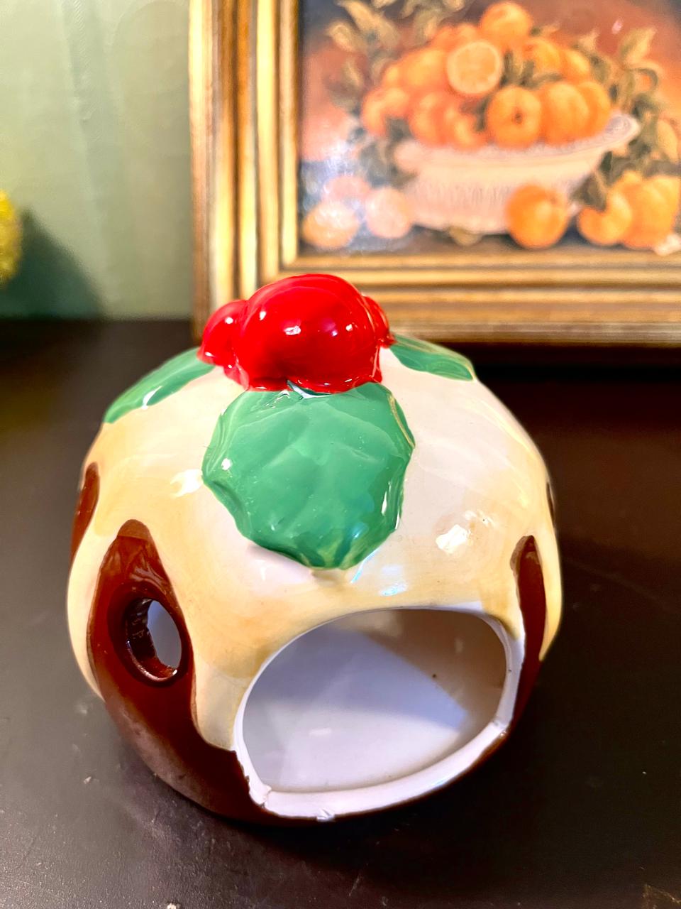 4 Inch Ceramic Christmas Pudding Tea Light Holder – Holiday Candle Décor