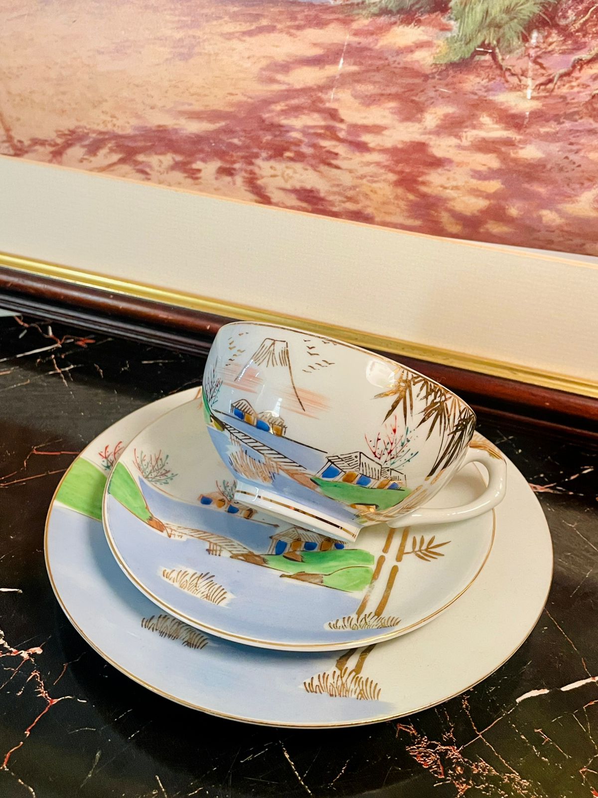 Vintage Hand-Painted Porcelain Tea Cup & Plate Set – Japan Style