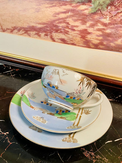 Vintage Hand-Painted Porcelain Tea Cup & Plate Set – Japan Style