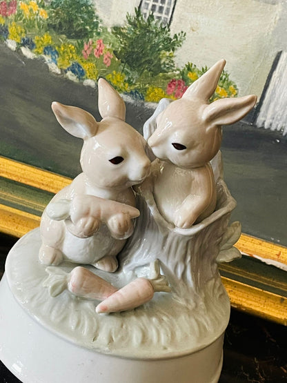 Vintage Arnart Easter Bunny Music Box – Hand-Painted Ceramic Bunny Figurine with Original Box