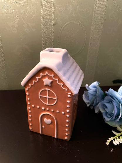 Vintage Gingerbread House Ceramic Vase 5 Inch