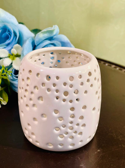 White Ceramic Tealight Candle Holder 10cm