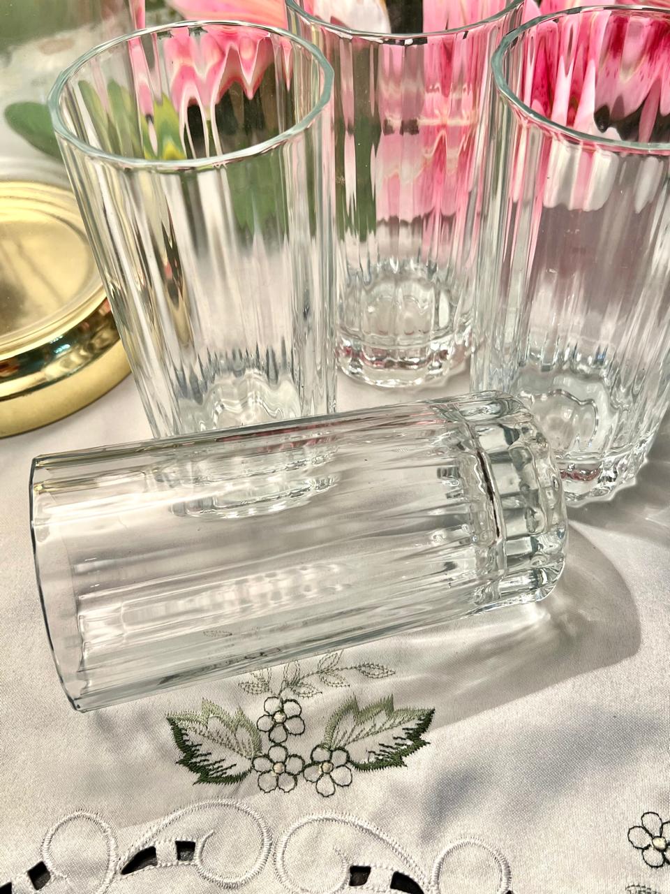 Set of 4 Ribbed Clear Crystal Glass – Approx. 5 Inch