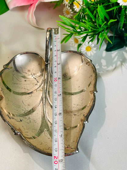 Silver-Tone Leaf-Shaped Divided Serving Dish – 20 cm