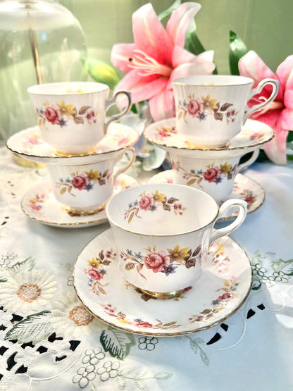 Royal Stafford Floral Bone China Teacup & Saucer Set England