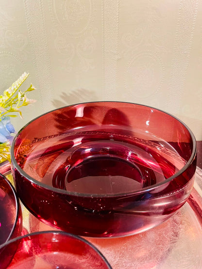 Ruby Red Crystal Serving Bowl Set – 3 Pieces