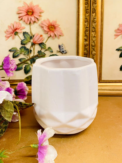 Minimal White Ceramic Planter Geometric Decor Pot