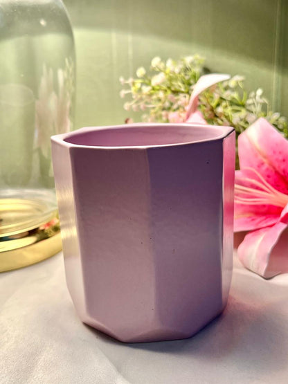 Modern Lilac Ceramic Planter Vase – Geometric Faceted Design – Approx. 12cm