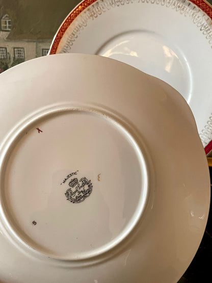 Pair of Royal Stafford “Majestic” Fine Bone China Plates Pair – Red & Gold Border (England)