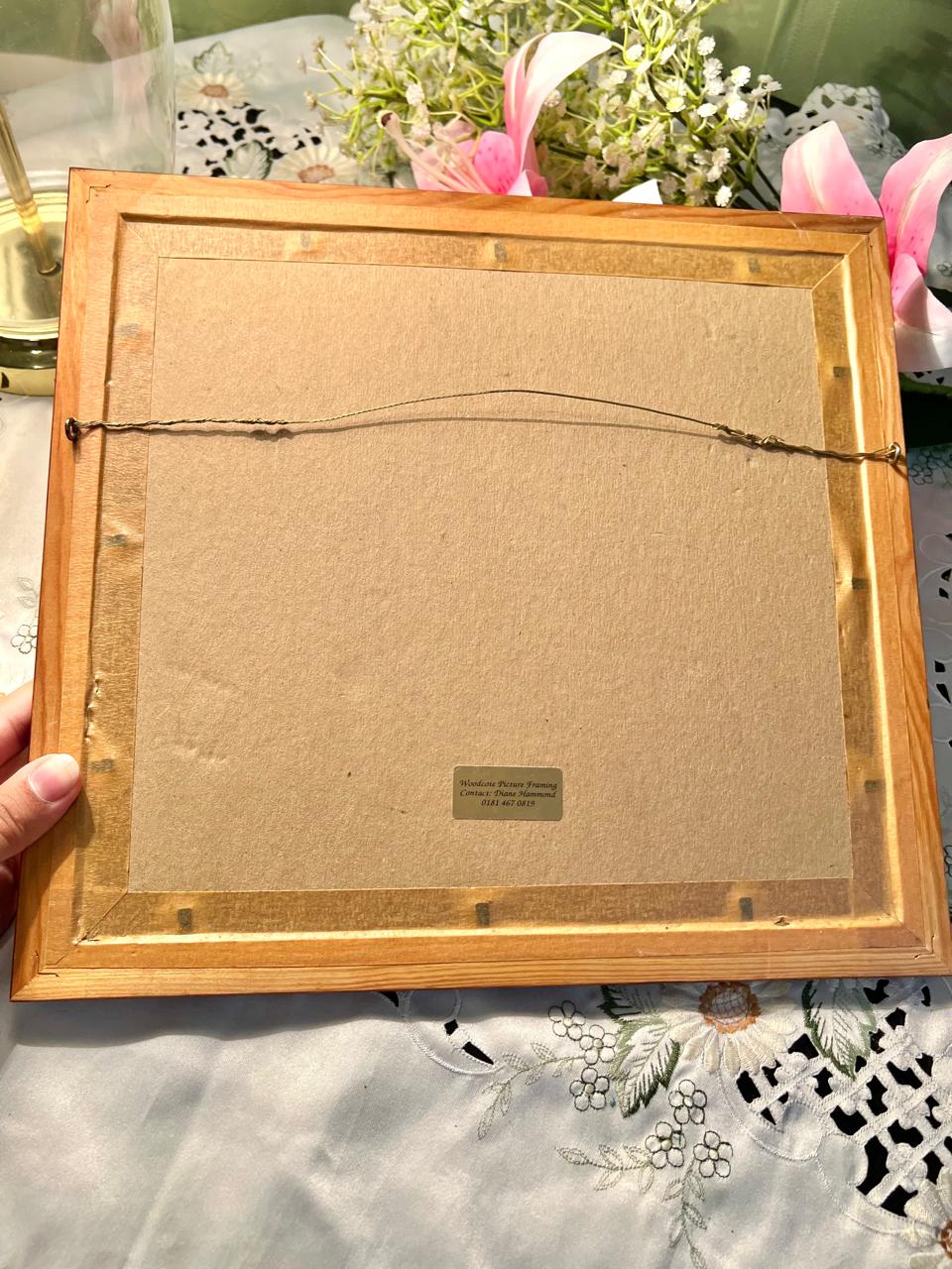 Blue Abstract Framed Art in Wood-Tone Frame 12"