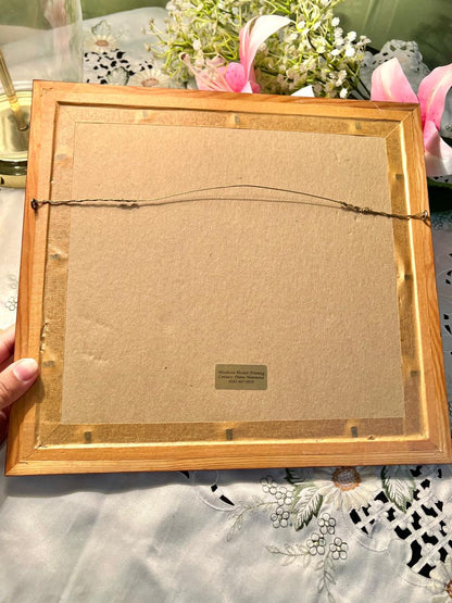 Blue Abstract Framed Art in Wood-Tone Frame 12"