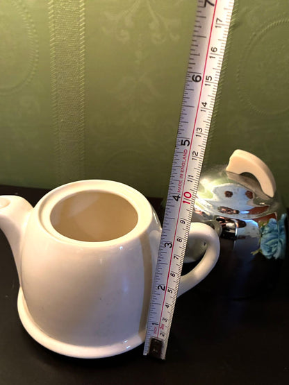 Vintage Chrome Lid Ceramic Teapot White Modern Tea Pot  Product Description