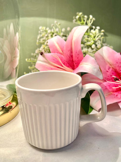 White Ribbed Ceramic Mug – 4 Inch