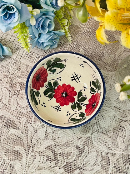 Vintage Handpainted Floral Ceramic Bowl  Rustic Charm