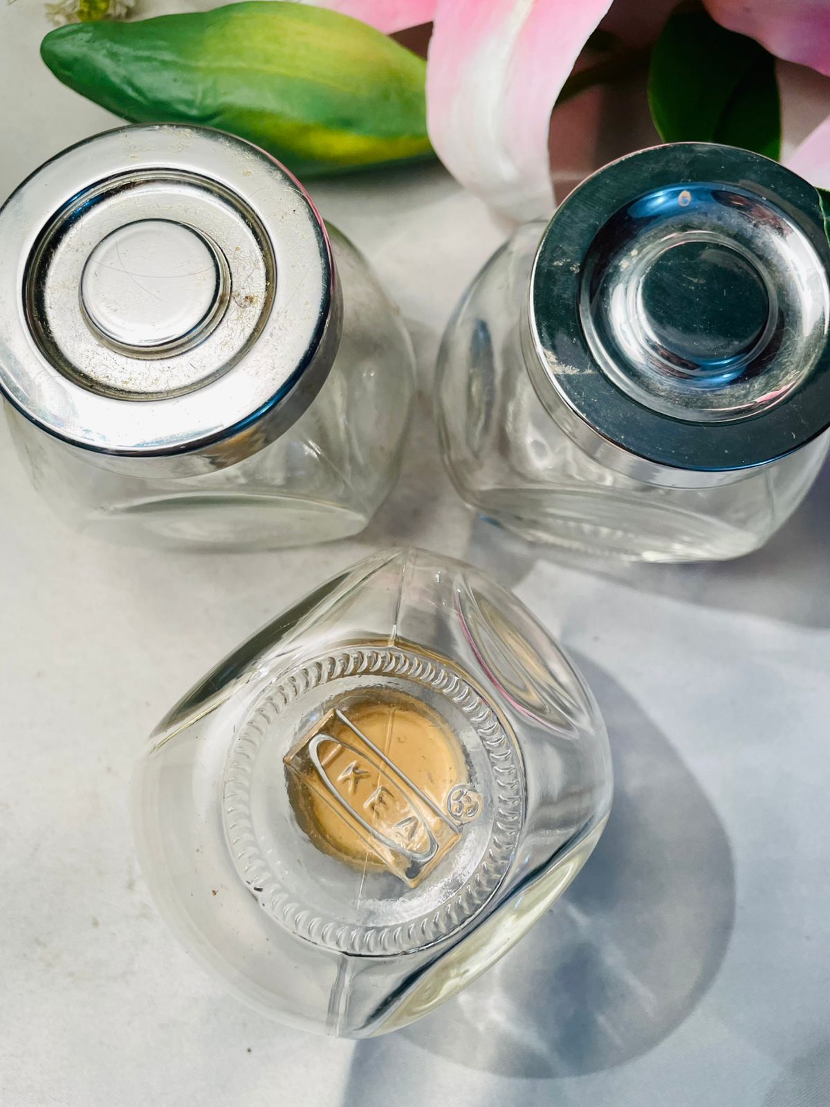 IKEA Clear Crystal Storage Jars with Silver Lids 3pc Set 3.5 in