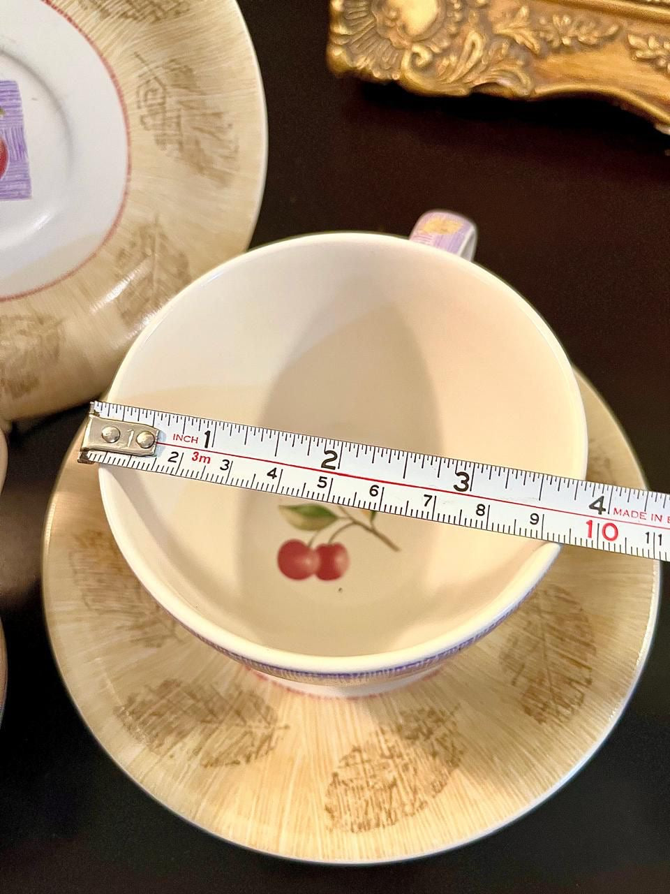 Set of 2 Vintage Fruit Tea Cup Saucer Sets
