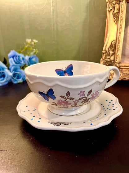 Vintage Butterfly Ceramic Tea Cup Saucer Set 5 Inch