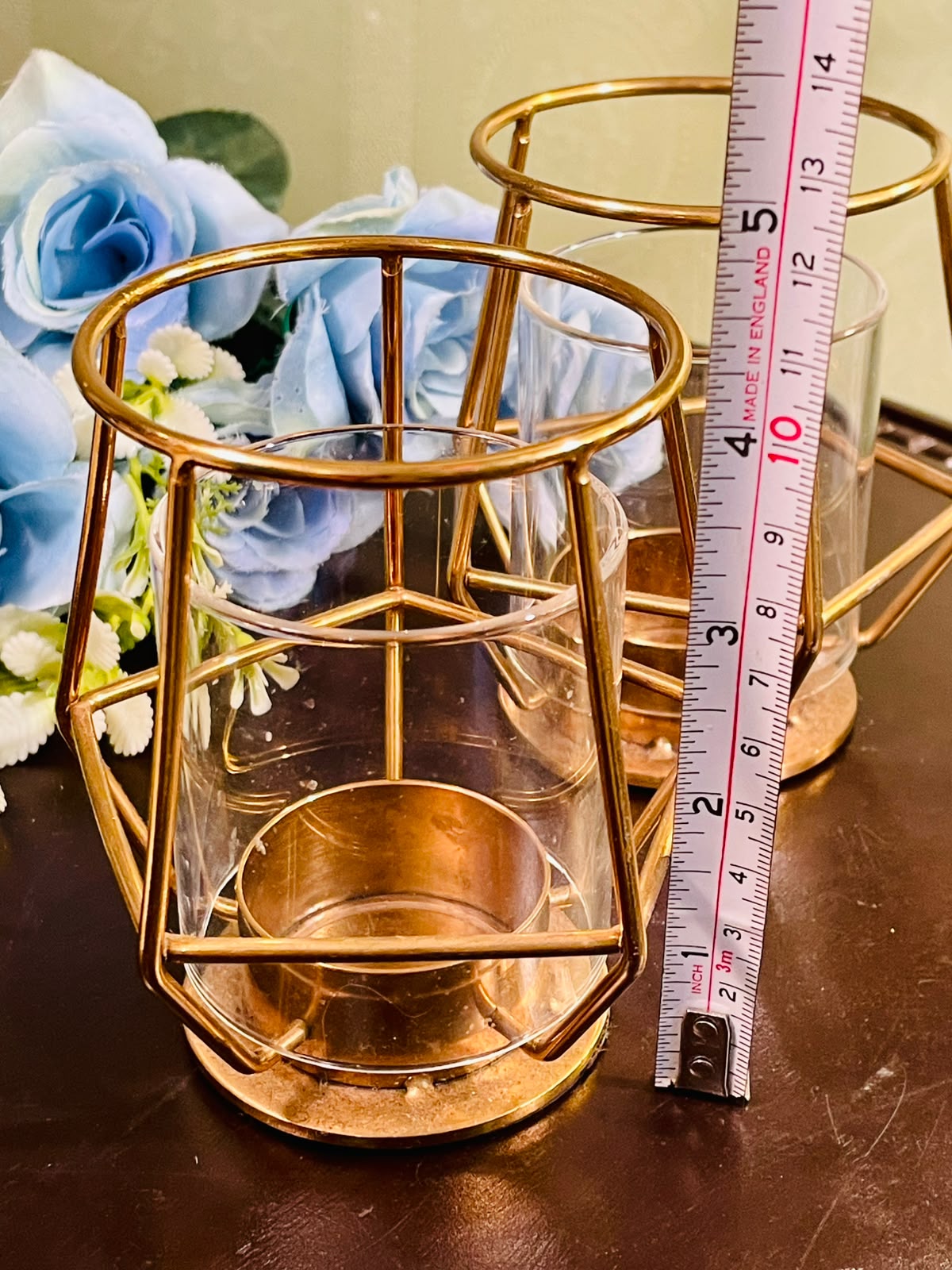 Gold Metal & Glass Tealight Candle Holder Set (2 Piece)