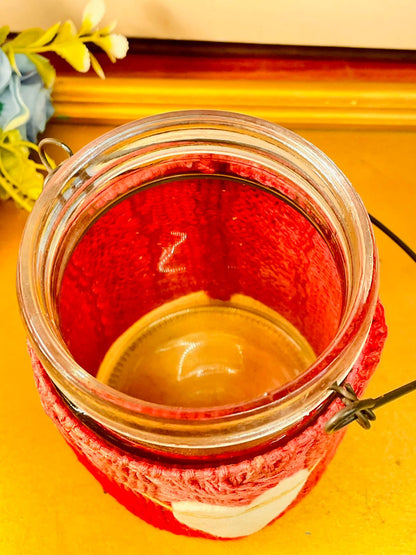 Cozy Knit Glass Jar Candle Holder Hanging Lantern