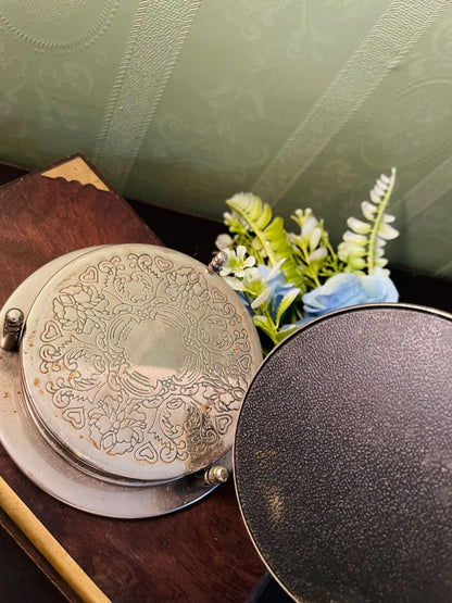 Vintage Silver Plated Coaster Set with Holder 4 Inch