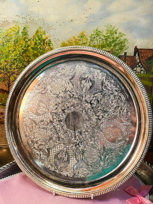 Queen Anne Silver Plated Round Tray – 14 Inch Serving & Décor Piece | Made in England