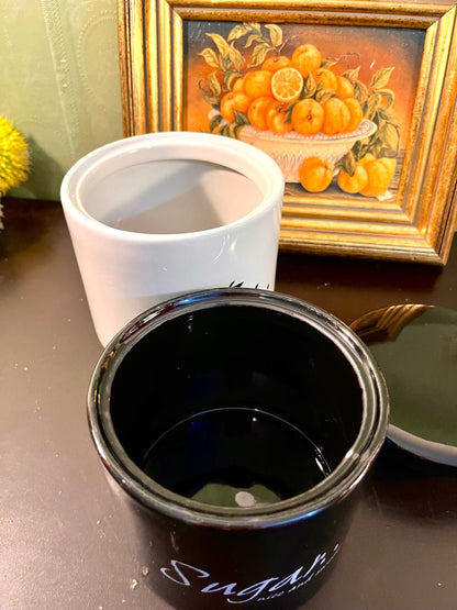 Black & White Ceramic Tea and Sugar Canister Set – Air Tight