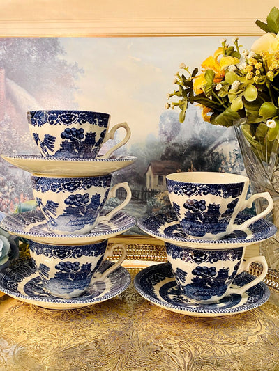 Vintage Blue & White Rayware Teacup & Saucer Set – Cottage Style