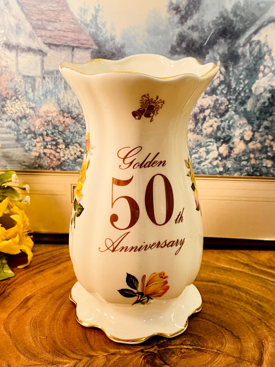 Vintage Crown Windsor Golden 50th Anniversary Vase England