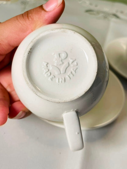 Vintage White Italian Coffee Cup & Saucer 4-Piece Set 8 cm