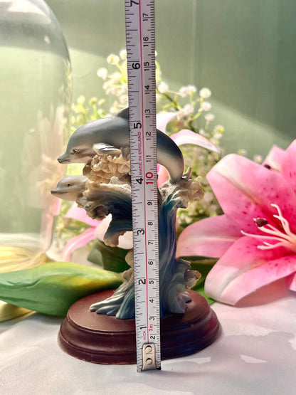 Decorative Dolphin Pair Figurine on Ocean Wave Base – Approx. 13 cm
