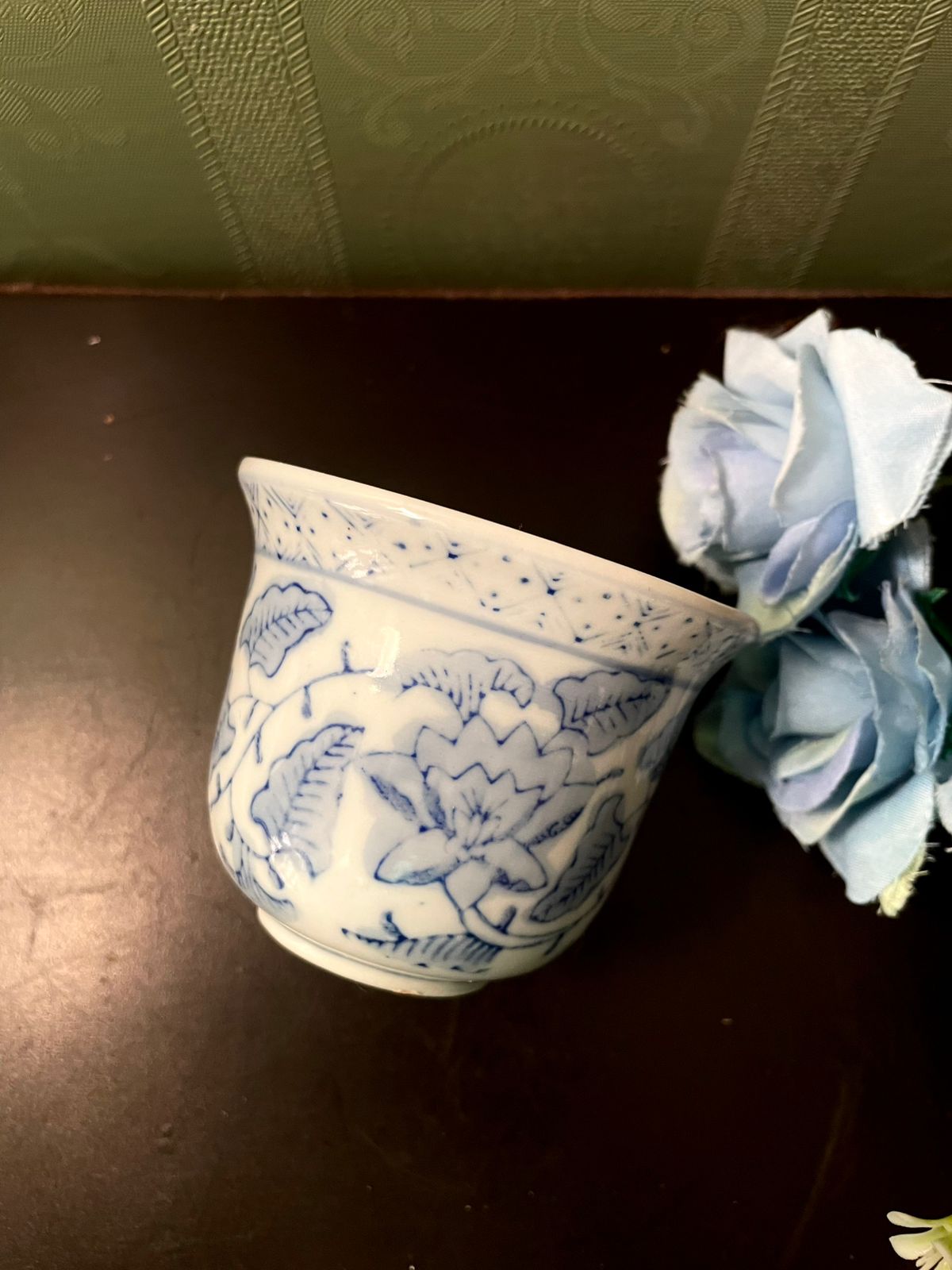 Blue & White Floral Ceramic Cachepot Planter Pot 3 Inch