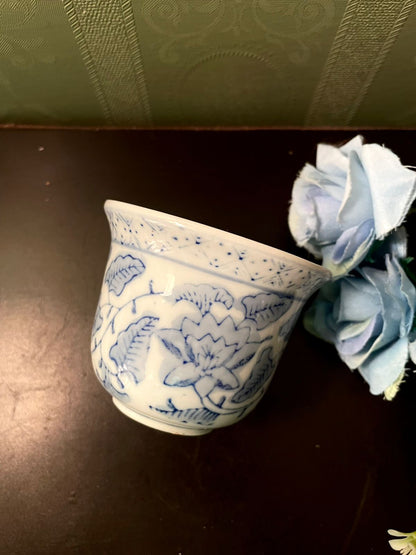Blue & White Floral Ceramic Cachepot Planter Pot 3 Inch